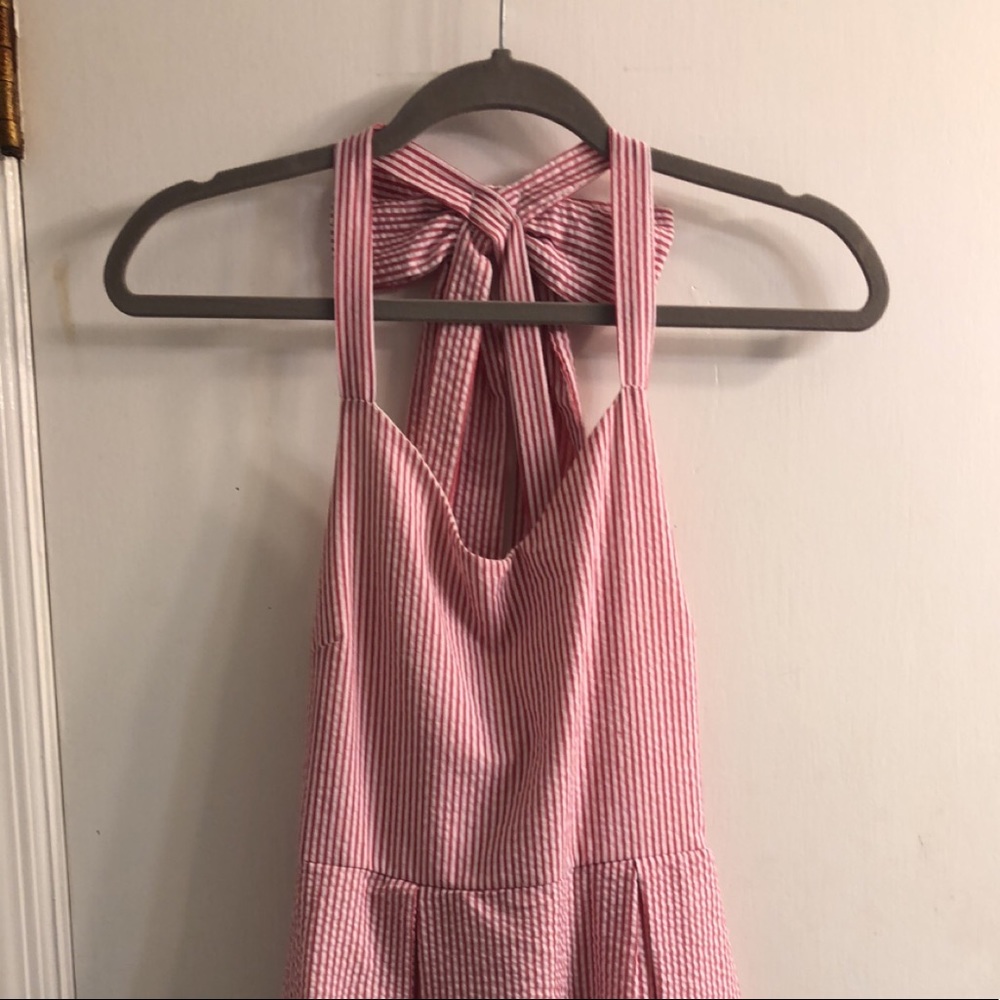 Pink and white thin striped dress.